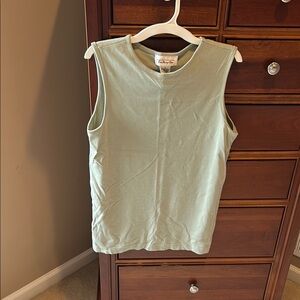 Talbots vintage light Green ribbed Sleeveless Top, sz small, 52% rayon48%cotton